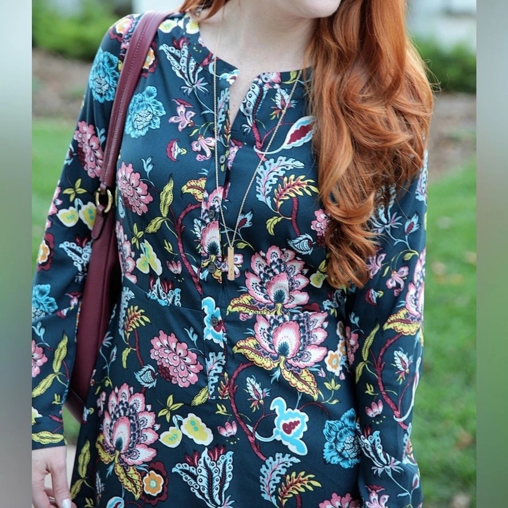 LOFT Floral Garden Shirt Flowy Dress - Picture 3 of 14